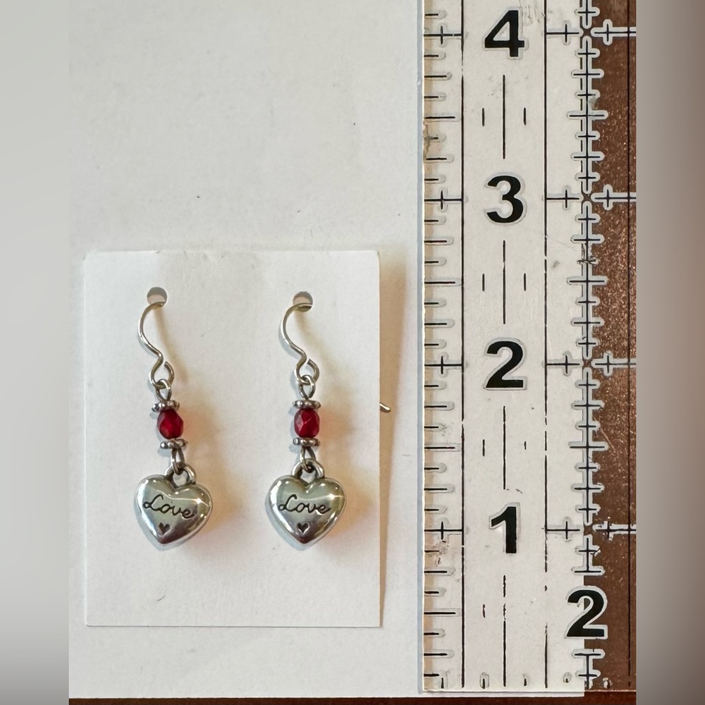 Brighton Silver Heart Earrings with Red Beads